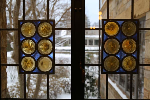 Brighton, NY – Houston Barnard – Original radiant cobalt blue stained glass windows.